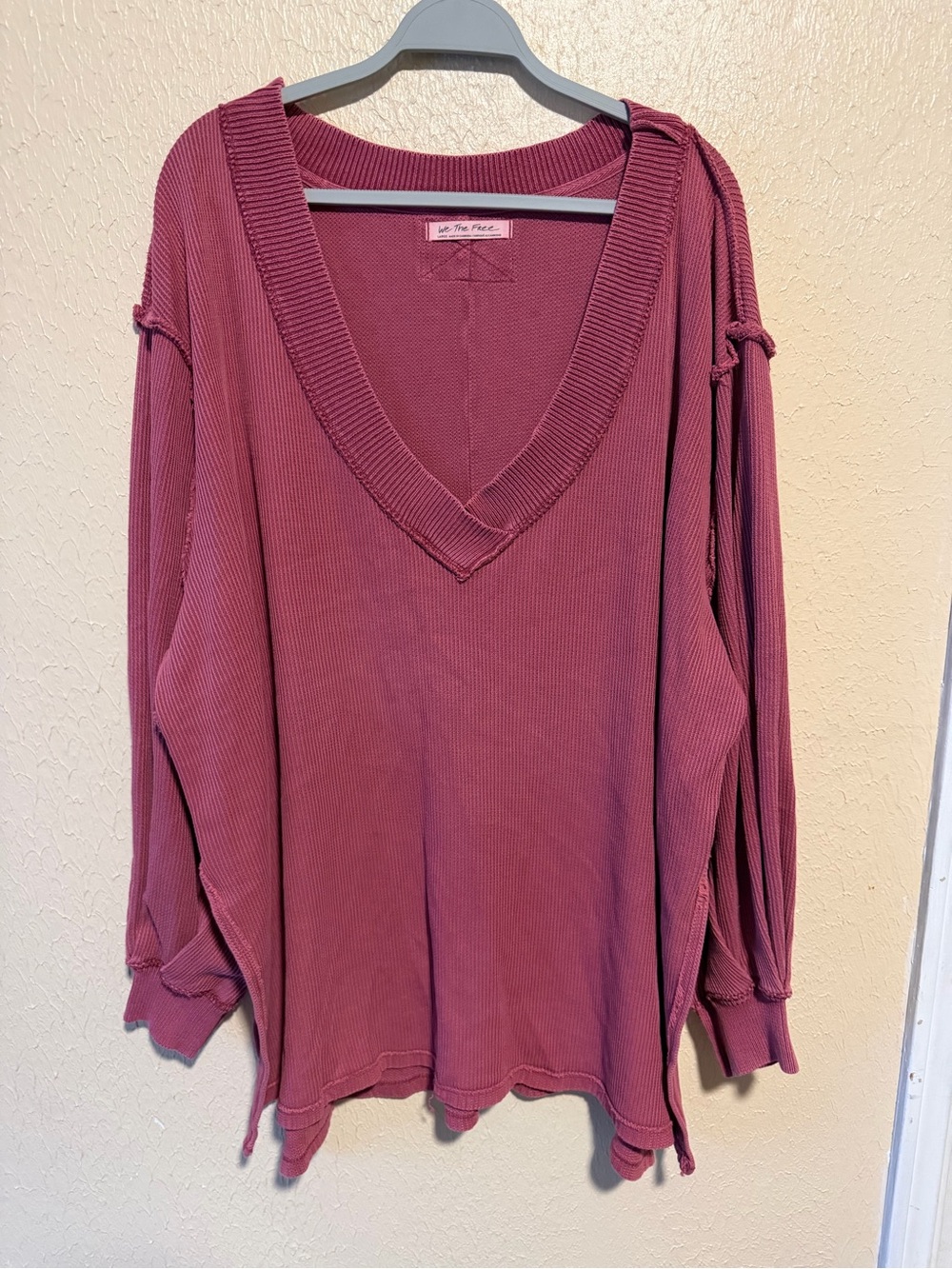 Free People We the Free Waffle Knit Top Size Large Super Oversized Long Sleeve